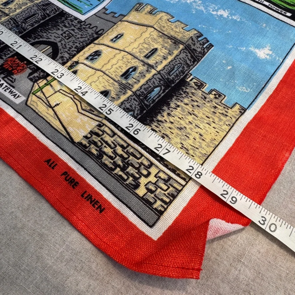 Vintage Windsor Castle Tea Towel Linen Red Made Ireland Souvenir Royalcore 30x20